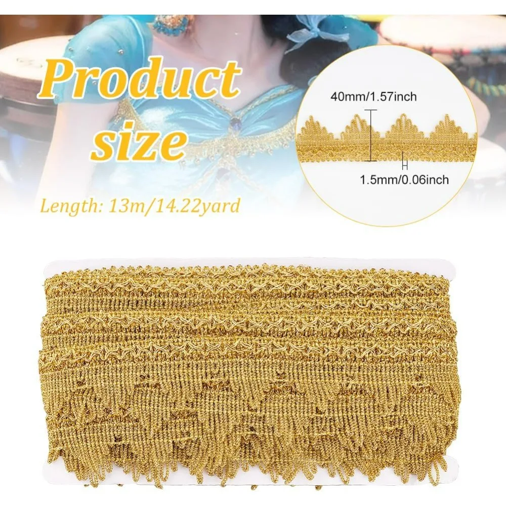 14.22 Yards Gold Metallic Braid Lace Trim 1-5/8 inch Wide Decorated Fringe Gimp Trim Wavy Trimming Peak Lace Ribbon making kit