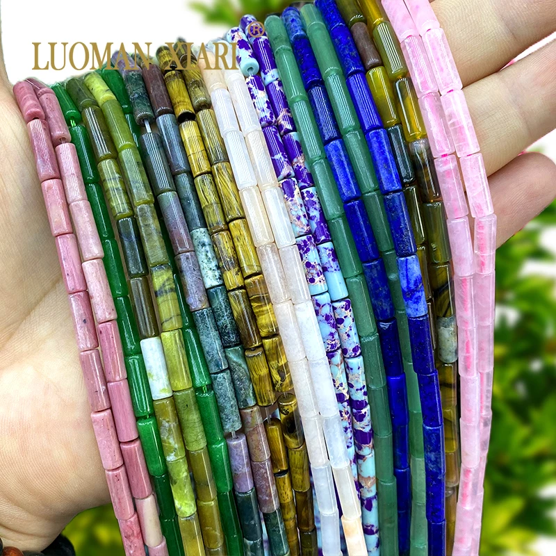 Cylindre en pierre naturelle d'agates, œil de tigre, Jades, cristal, perles d'espacement amples pour la fabrication de bijoux, accessoires de Bracelet à bricoler soi-même, 4x13mm