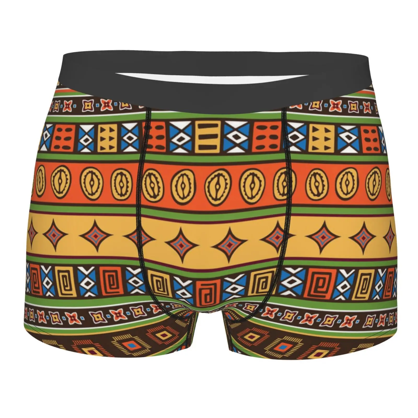 African Ethnic Geometric Pattern Men Breathable Boxer Briefs Comfort Soft Stretch Underwear Trunks with Bulge Pouch for Men Boys