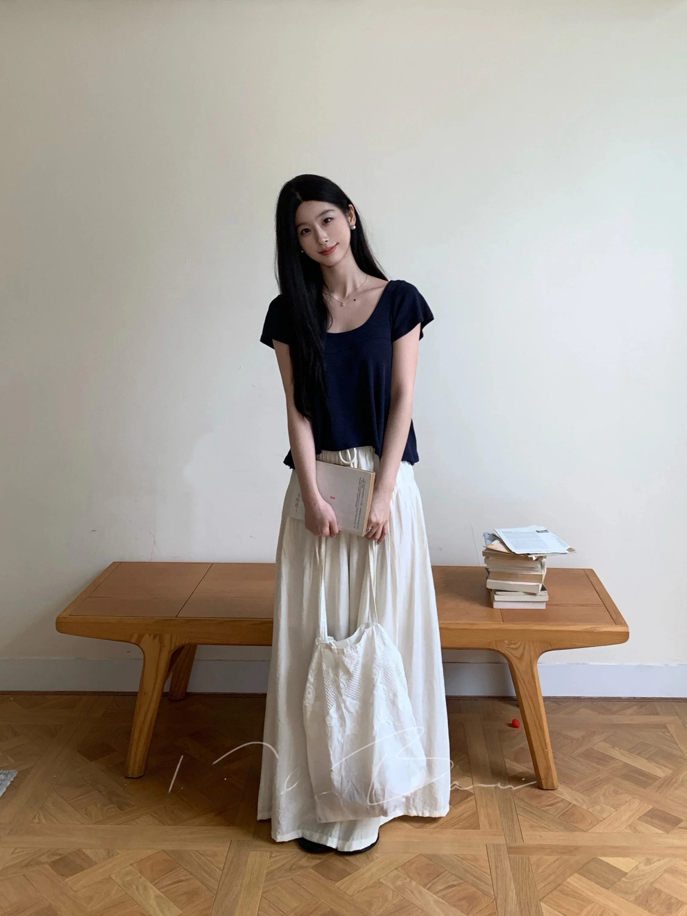 

Loose Fit round Neck Short Sleeve T-Shirt Drawstring Wrinkle Casual Pants Two Piece Set Women's Comfortable Lazy Style Blue