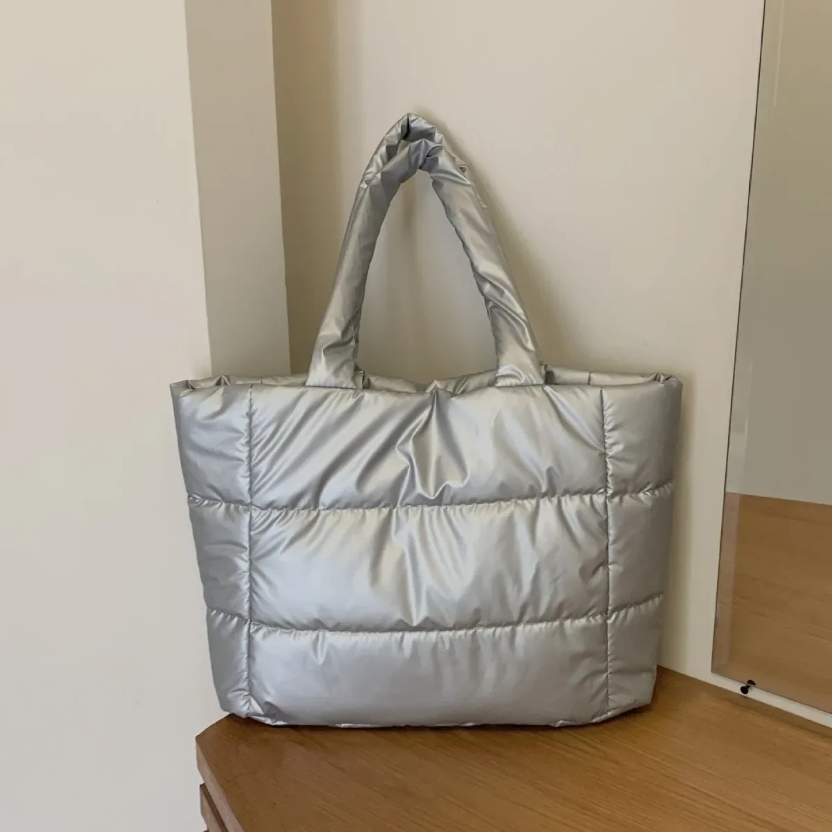 Winter Brand Design Duffel Bag for Women Big Totes Female Plaid Shoulder Bags padded Handbags Down cotton bag large capacity image 4