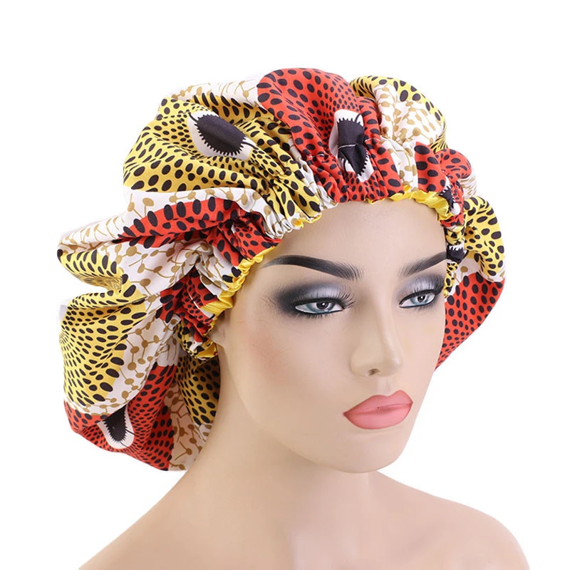 Extra Large African Print Round Hat Colors Satin Sleep Nightcap Stretch Hair Care Bonnet Hat Turban Sleeping Night Chemo Cap New
