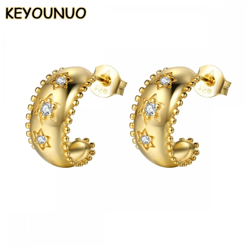 

KEYOUNUO Gold Silver Filled CZ Stud Earrings For Women Piercing Zircon Star Hoop Earring 2023 Fashion Party Jewelry Wholesale