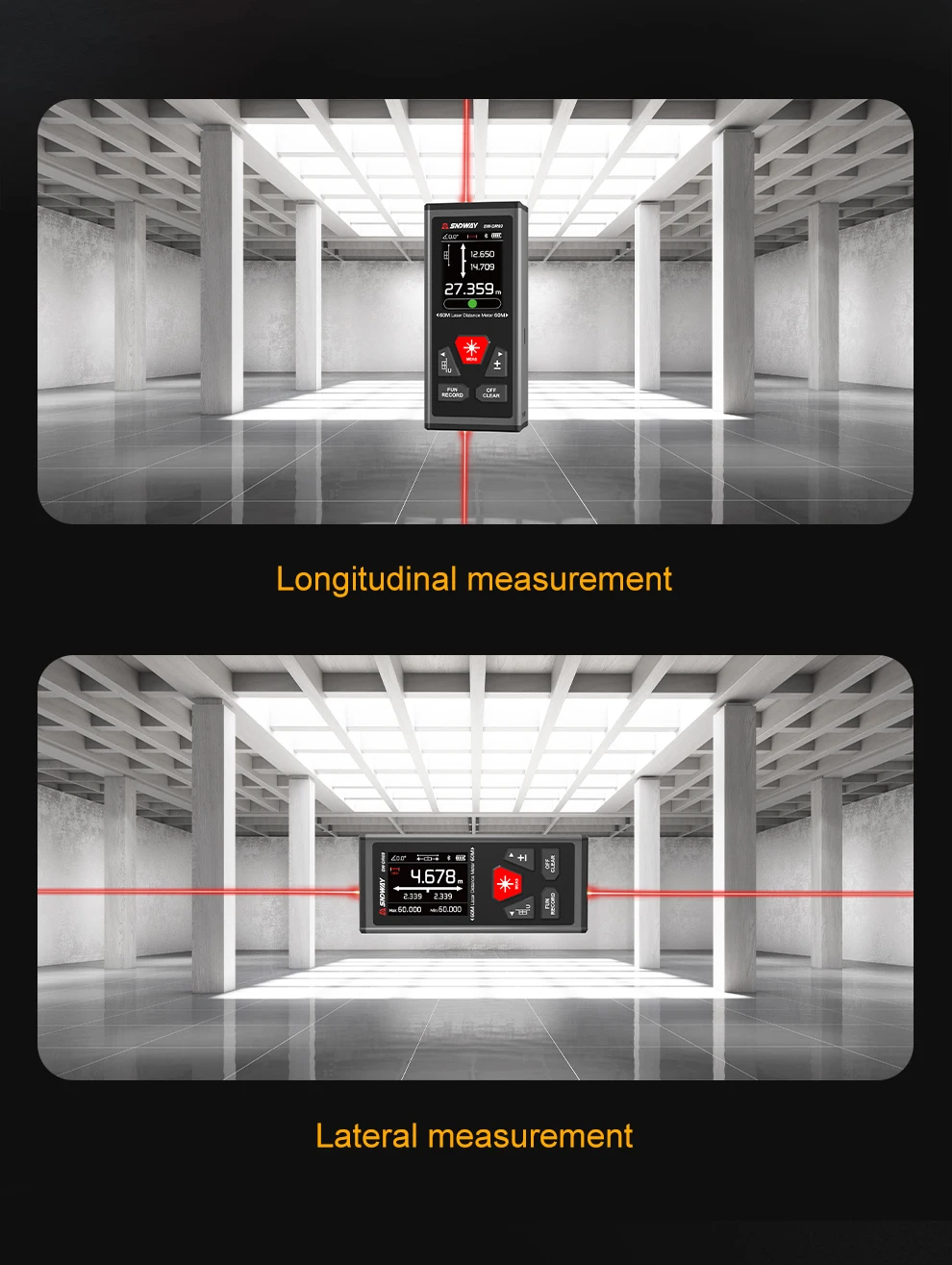 Sndway Bilateral Laser Distance Meter 200m Dual Laser Distance Measure Digital Rangfinder Rechargeable Laser Measure Tool