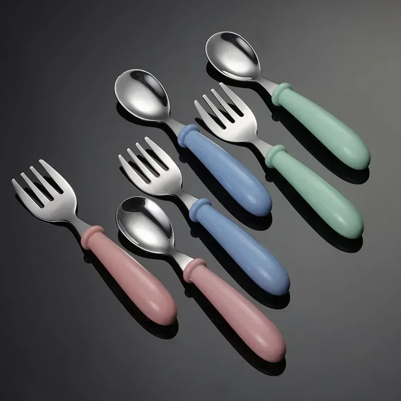 Baby Feeding Tableware Set Children Utensil Stainless Steel Infant Food Feeding Spoon Fork Toddler Dinnerware Cutlery Gadgets