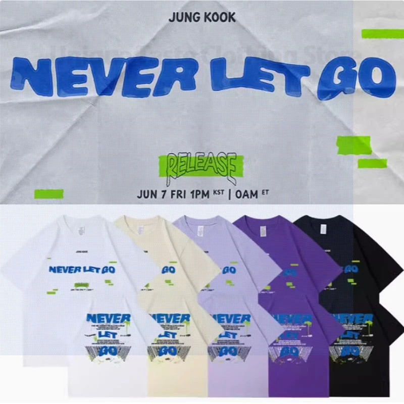 JUNGKOOK Never Let Go T-shirt Cotton Summer Korean Fashion Aesthetics Short Sleeve Tee T Shirt Tops Women Men Kpop Loose Clothes