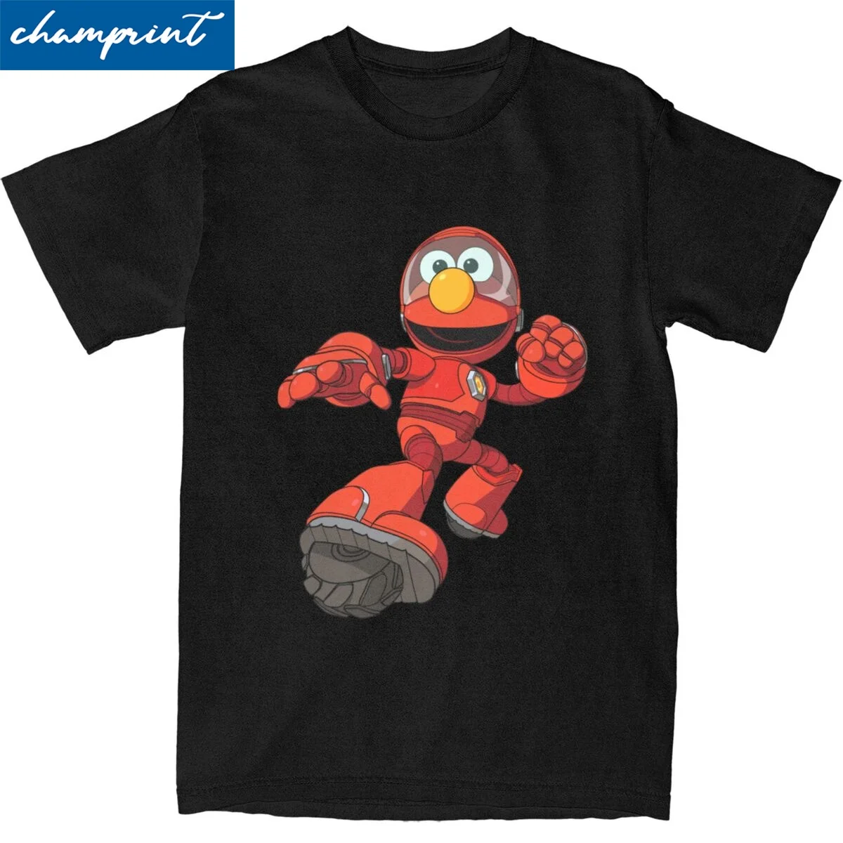 Cookie Monster Mecha Builders Elmo T-Shirt Men\'s Cotton Clothing Hip Hop Crewneck Short Sleeve