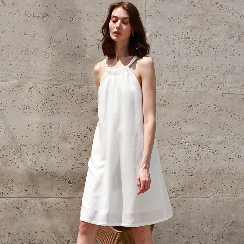 Vintage Summer Dress Women Linen Sexy Halter Sleeveless Elegant Party Holiday Beach High Street Casual Loose Fashion Vestidos