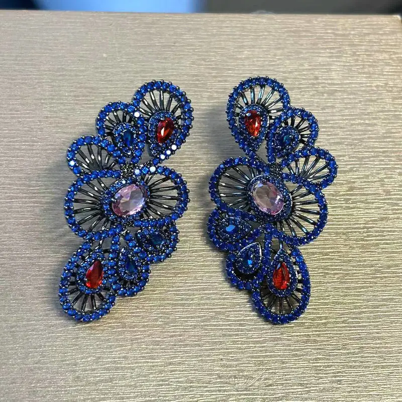 Bilincolor Elegant Royal Blue Flower Earring for Women