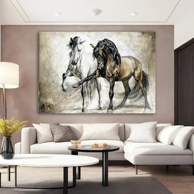 

1pc Unframed Vintage Horse Art Print Decorative Painting, Living Room Modern Canvas Poster Bedroom and Living Room Decoration