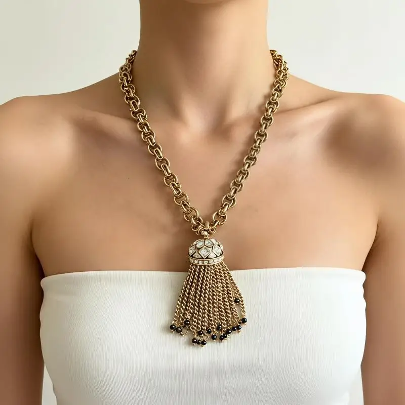 1 Stück Mädchen Modeschmuck Partygeschenk Perlenkette Anhänger mit Strass-Quasten Halskettenanhänger für Frauen – Detail 9