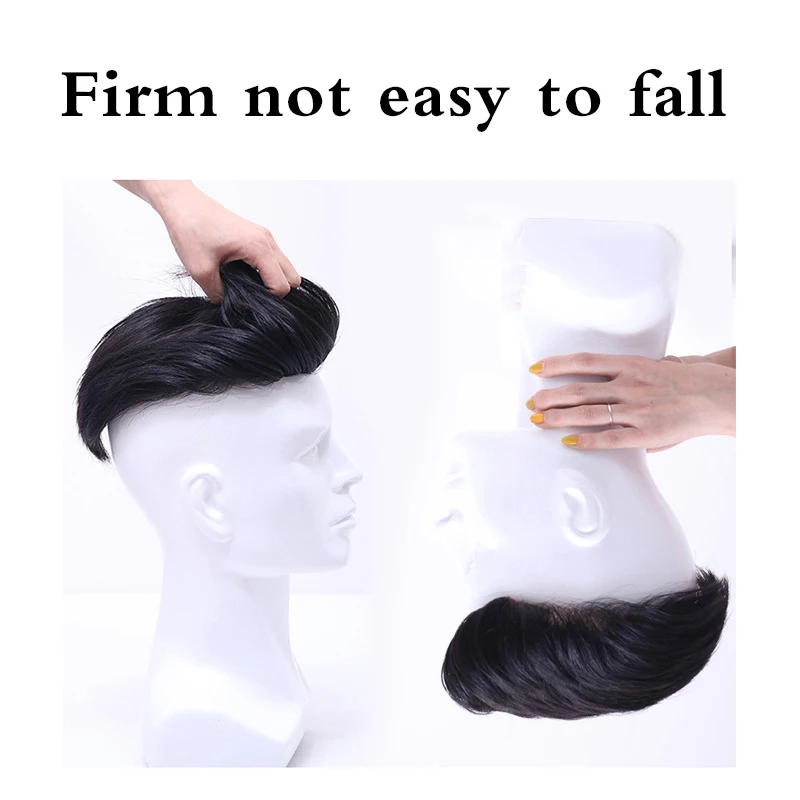 Pageup Synthetic Hair Clip In Toupee Hairpieces Straight Topper Hair with Bangs for Man Natural Hairline Toupee Black Classic