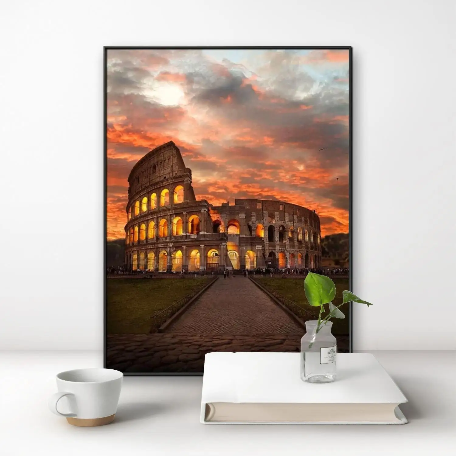 Sunset Glow Roman Colosseum 5D Diamond Painting silhouette of ruins DIY Diamond Embroidery Home Wall Decor Retro architecture