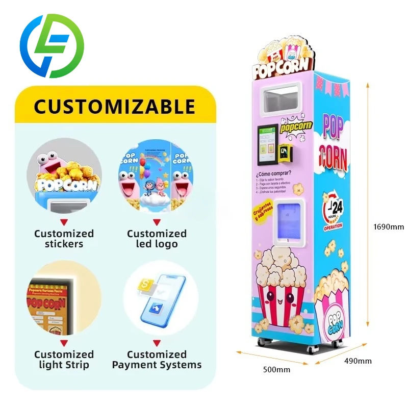 Customized Stainless Steel Popcorn Maker Machine  Powered Commercial Monetary Popcorn Vending Machine Automatic for Retail Use