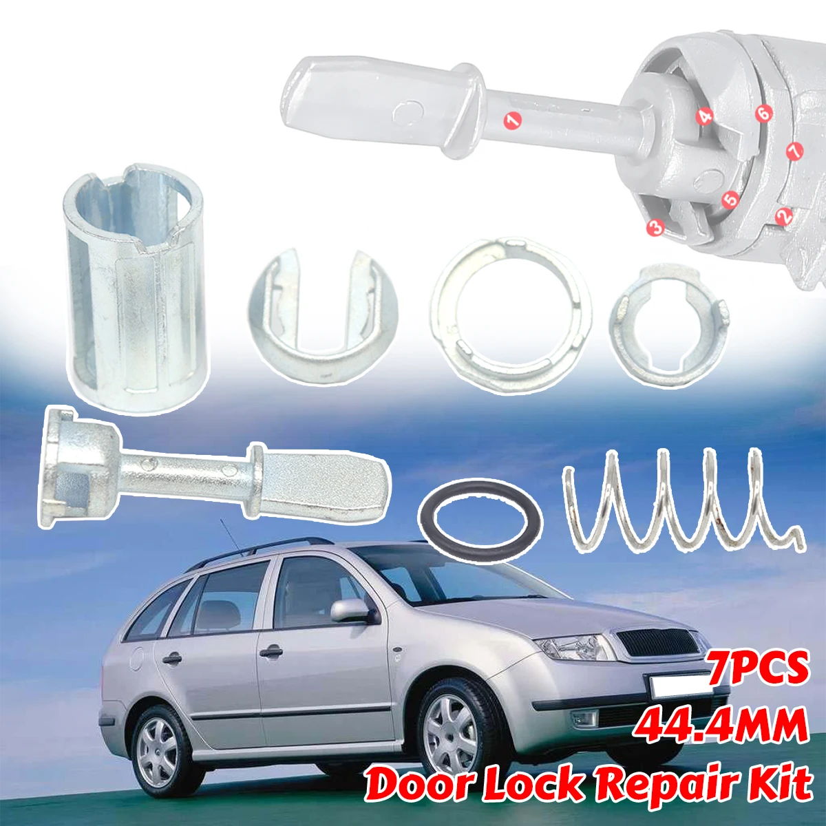 

set Front Door Handle Lock Cylinder Barrel Paddle Rubber Seal Repair Kit Tool 44.4MM Kit Replacement For Audi Skoda Fabia VW