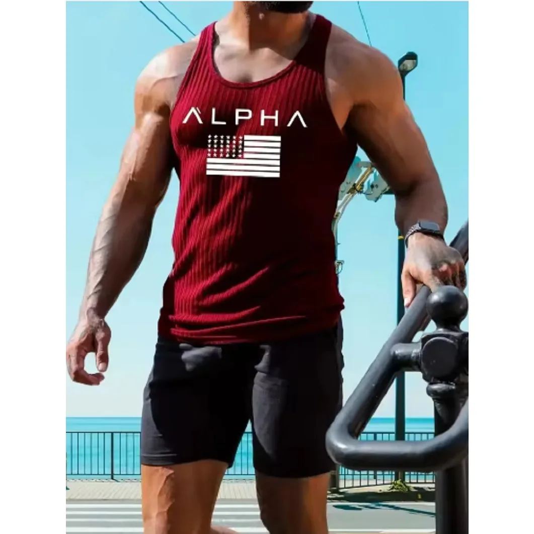 Fitness Sportvest Grote maat Heren Mouwloos Zomer Gebreid Verticale StripeLeisure Slank Herenvest Heren L-lijn Vest Heren - afbeelding 2