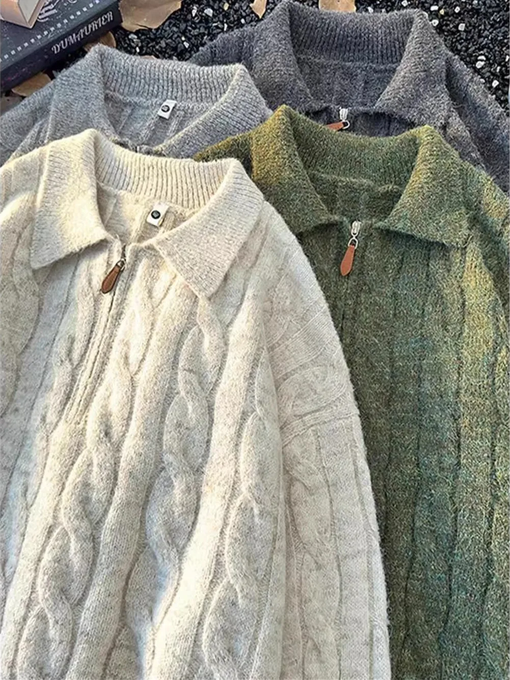 

Свободный повседневный вязаный свитер с капюшоном на молнии в американском ретро-стиле для мужчин и женщин, осенне-зимний, в стиле кэжуал, для пар.