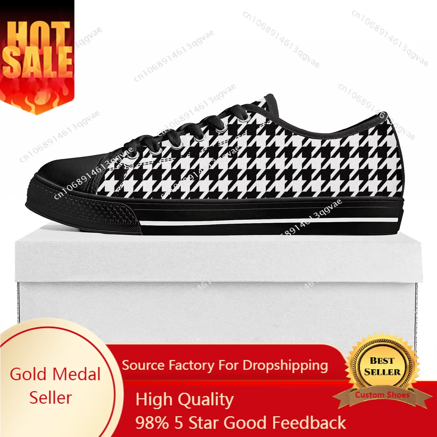 

Houndstooth Pattern Low Top High Quality Sneakers Mens Womens Teenager Canvas Sneaker Casual Couple Shoes Custom Made Shoe Black