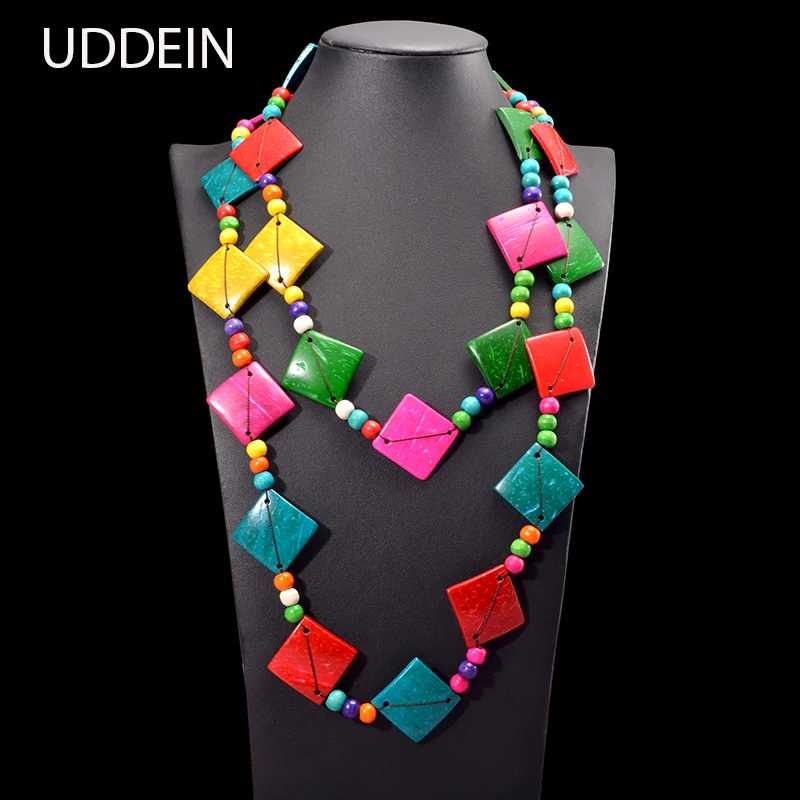 UDDEIN Ethnic Customs Geometric Long Wood Necklace & Pendant Handmade Bohemian Wooded Jewelry Party Gifts Statement Collar