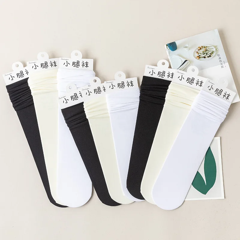 Solid Color JK Woman Socks Thin Knee High Socks Cute Black White Lolita Long Socks Girls Kawaii Cosplay Nylon Stockings