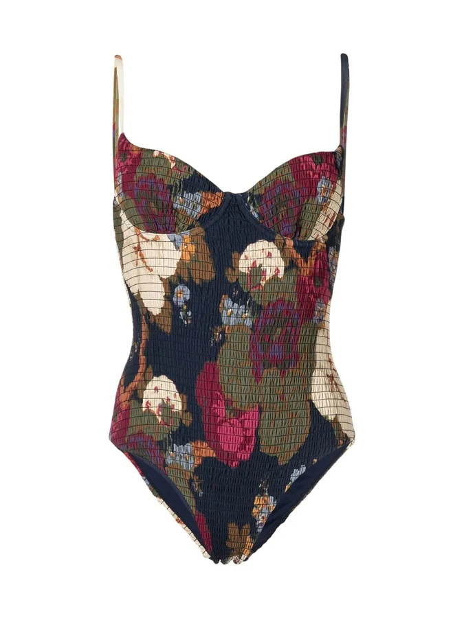 Bañador Vintage con estampado de flores para mujer, traje de baño de 1 piezas con cuello en V, Bikini de estilo bohemio, Túnica Sexy para playa,