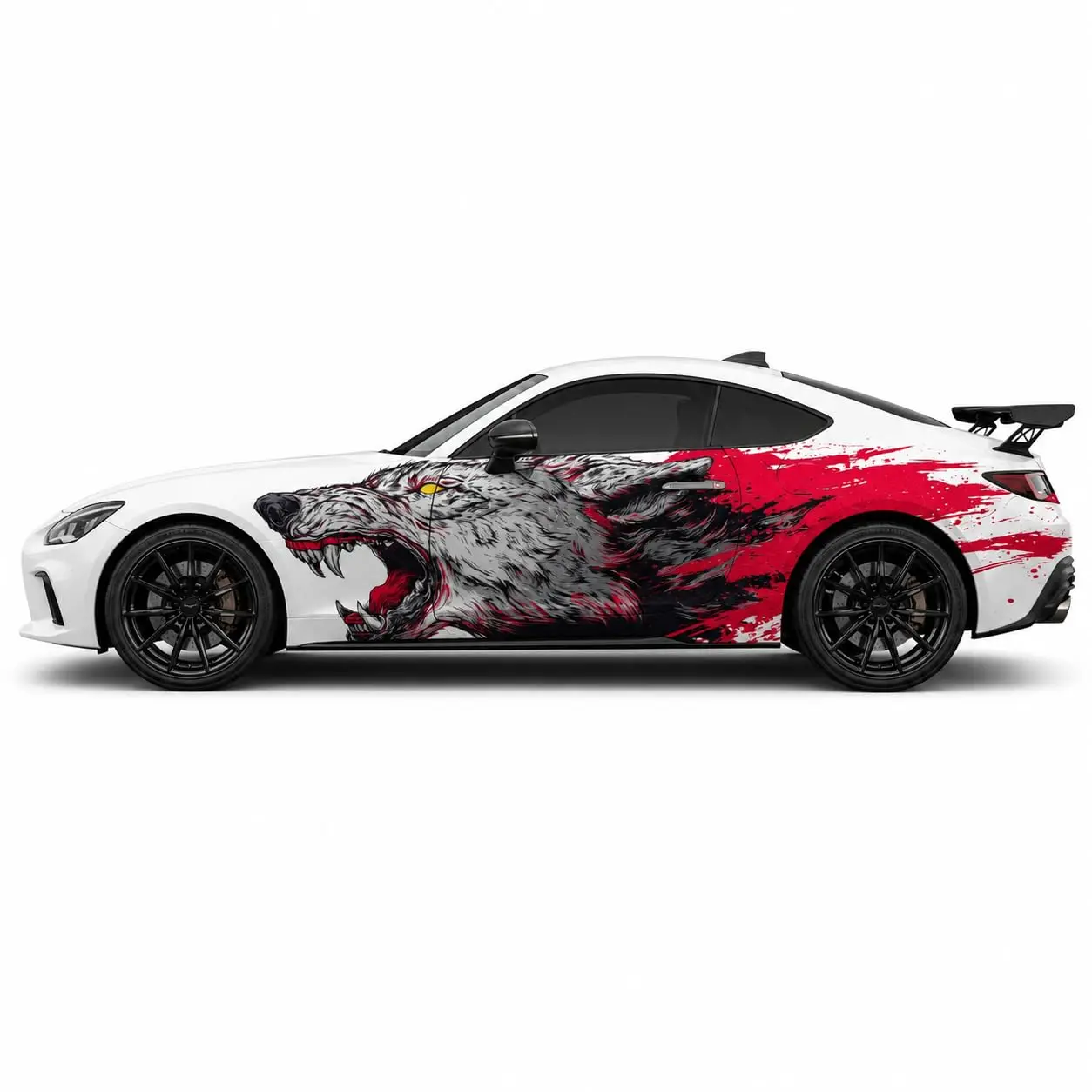 2PCS Wolf Car Side Decals, 78.74in Red Black Racing Wolf Vinyl Stickers, Universal Car Door Body Graphics, Large