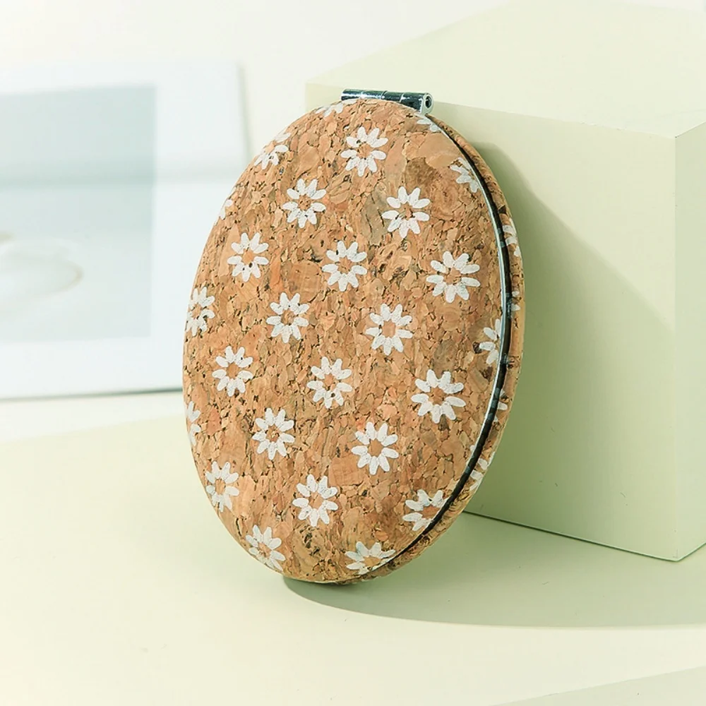 Espelho de maquiagem de cortiça compacto dobrável espelho de vaidade dupla face espelho de maquiagem cortiça para meninas saco de viagem de mesa