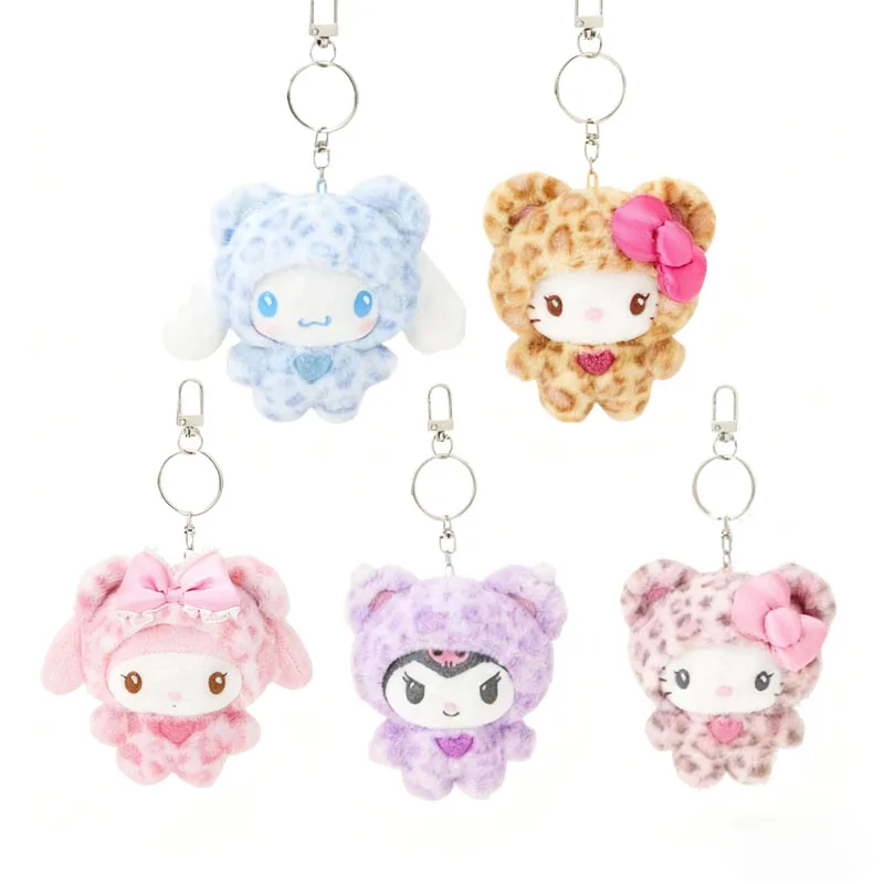 

Hot 2025 MINISO Kawaii Cat Keychain, Cute Plush Doll Bag Charm with Bow, Leopard Print Zipper Pull Gift for Girls birthday gifts