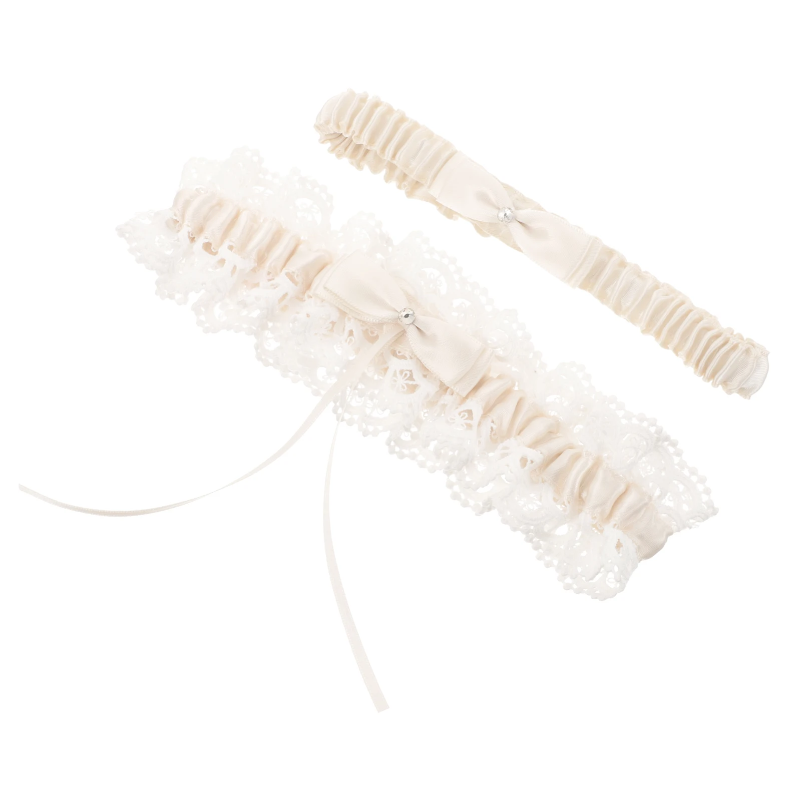 

2pcs Lace Bow Bride Accessories White Wedding Day Fabric Elastic Leg Band Women Bridal For Bride