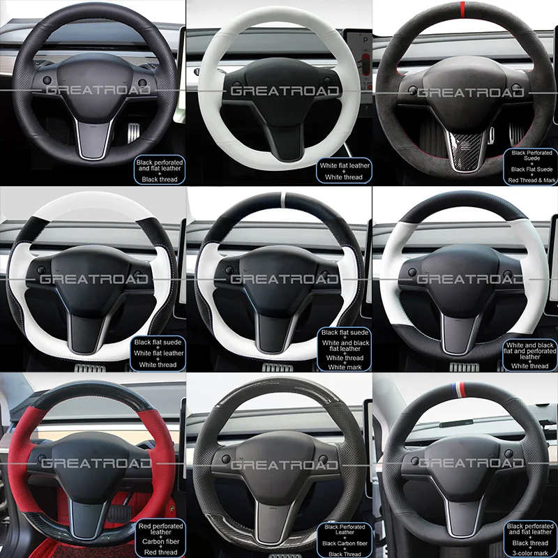 Coprivolante per auto personalizzato per Tesla Model 3 2019-2022 Model Y 2019-2024 cucito a mano elegante moda interni auto