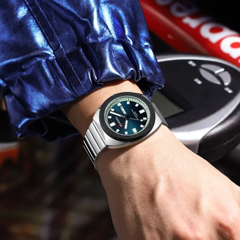 カレン-ステンレススチールストラップ付きメンズクォーツ時計,発光,防水,シンプル,カジュアル,ファッション,カレンダー,高級ブランド,8473