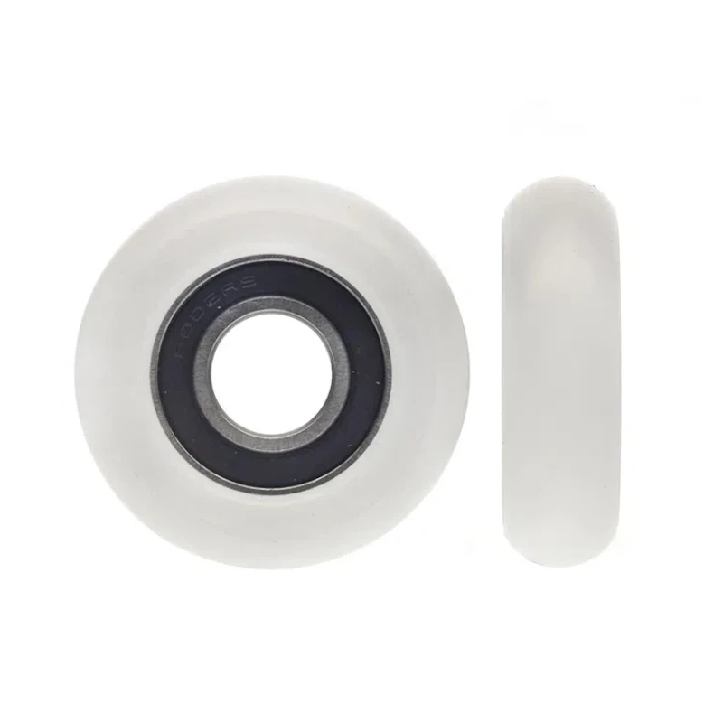 1Pc 15x50x15mm with stainless steel screw M10 arc spherical white 6002 bearing POM plastic pulley BSO600250-15