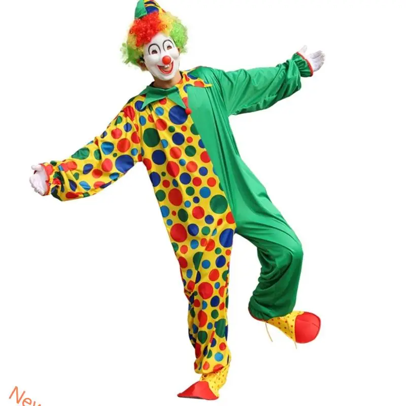 

Clown Outfit Clown Jumpsuits Rainbow Headdress for Adults Women Men Halloween Clown Costumes Accessories Gifts