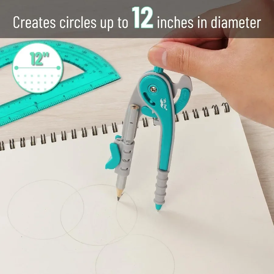 مجموعة البوصلة الخضراء والمنقلة - أدوات الرسم الهندسي للعودة إلى فئة طلاب الرياضيات المدرسية