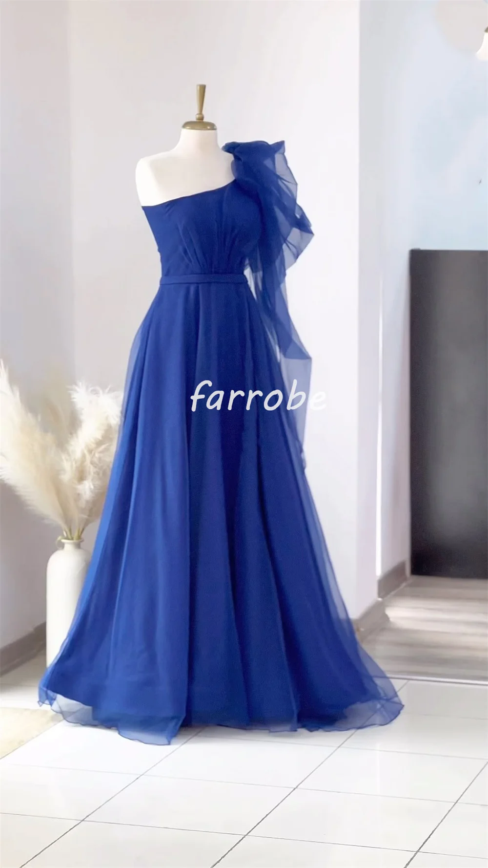 Customized Simple Tulle Pleat Ruched Draped A-line One-shoulder Long Dresses Bespoke Occasion Dresses Exquisite Elegant