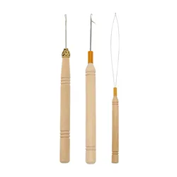 1/2/5PCS Wooden Crochet Pulling Hook Loop Bead Device Tool Kits for Hair Extensions for silicone microlink beads and feathers