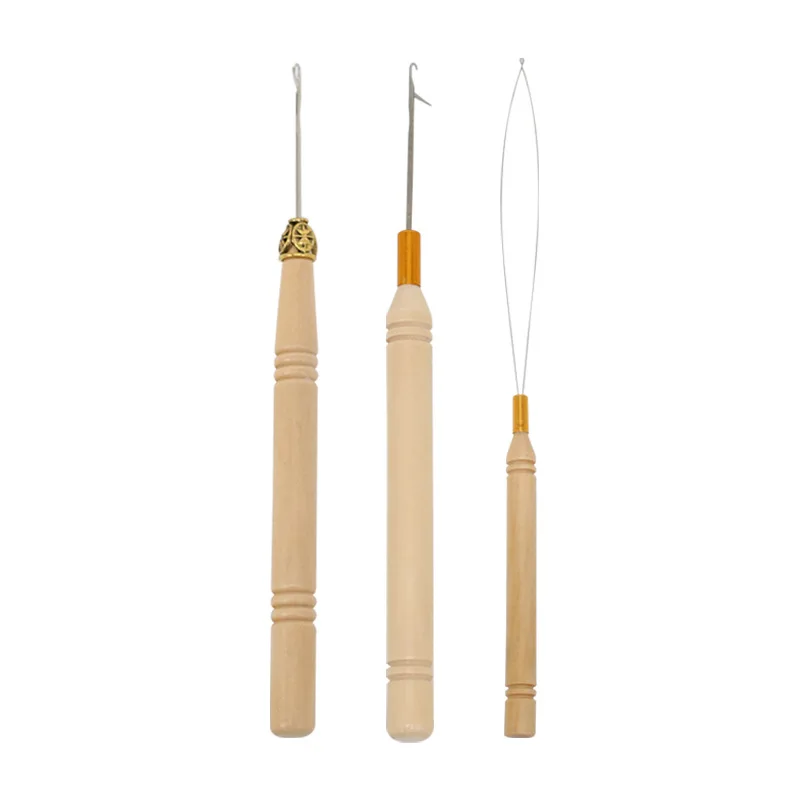 1/2/5PCS Wooden Crochet Pulling Hook Loop Bead Device Tool Kits for Hair Extensions for silicone microlink beads and feathers