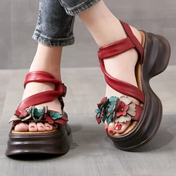 GKTINOO Women Sandals Genuine Leather 2024 New Summer Women Shoes Buckle Strap Retro Wedges Casual Platform Ladies Sandals