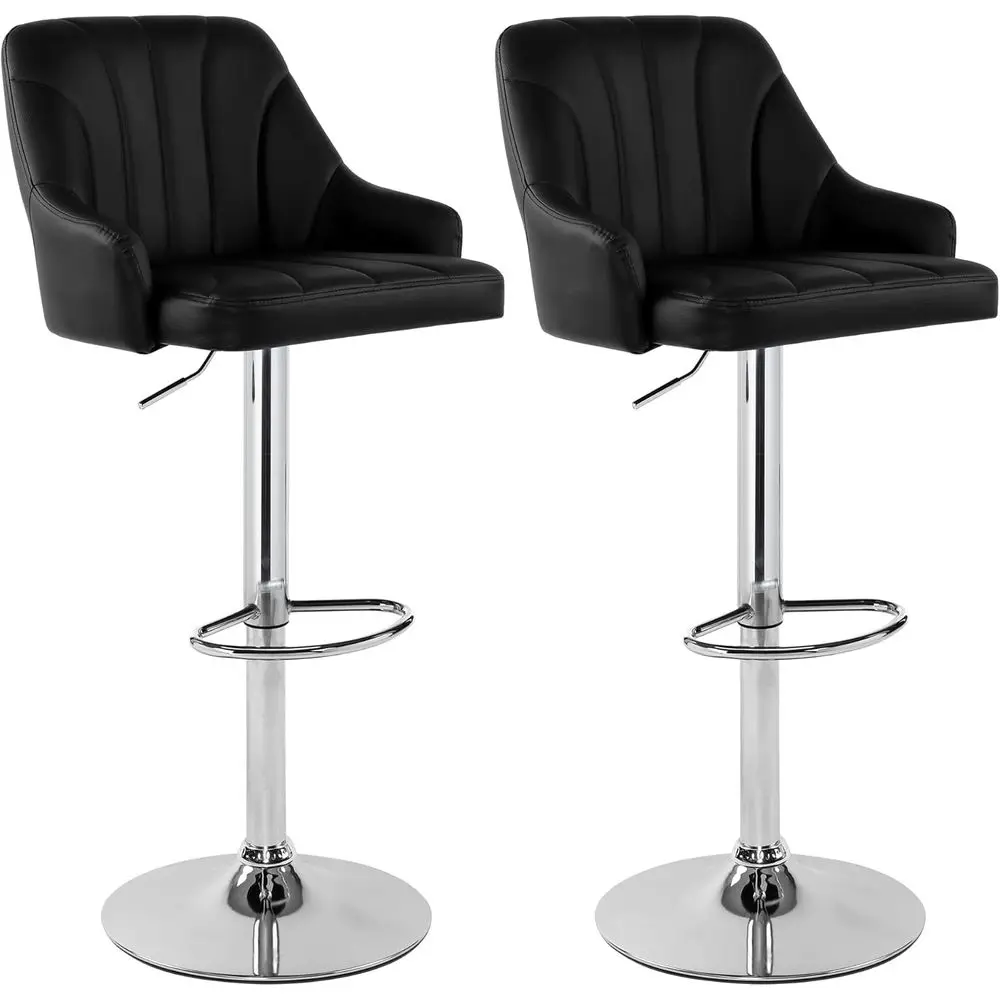 

Комплект из 2 регулируемых поворотных барных стульев с спинкой и подлокотниками, высота для барной стойки, в индустриальном стиле, черные