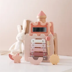 Baby Wooden Castle Five in One Toys Multifunctional Percussion Instruments Drum Eight Tone Piano Montessori Toys Birthday Gifts