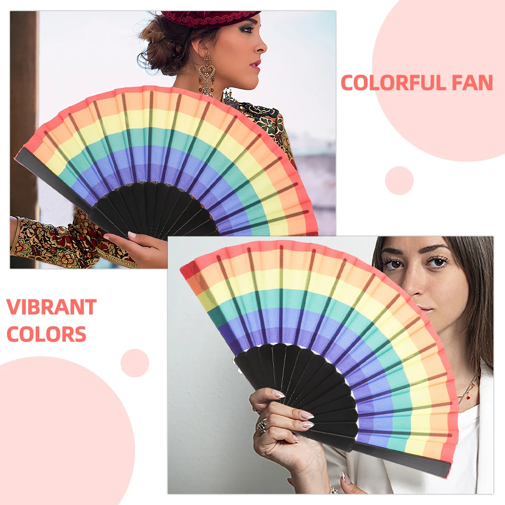 

Rainbow Decor Fan Decoration Foldable Color Contrast Cloth Fans Photo Props Hand Held