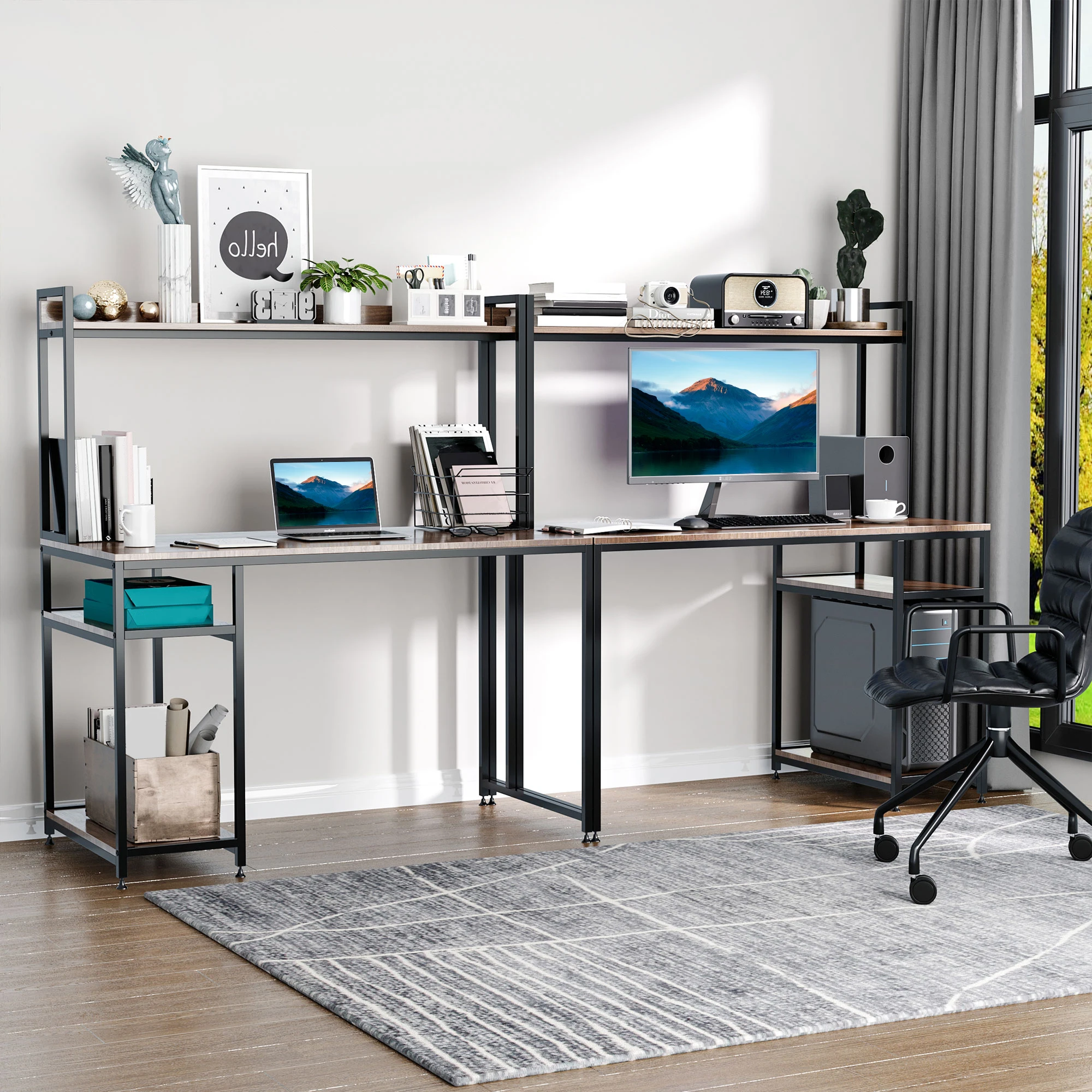 Modern MDF Computer Office Desk with Storage Shelf Laptop Gaming Table