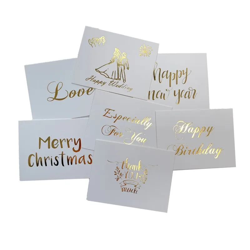 Lot de 10 cartes de vœux pliables et simples avec lettres dorées, cartes de remerciement en papier, pour fête, anniversaire et mariage