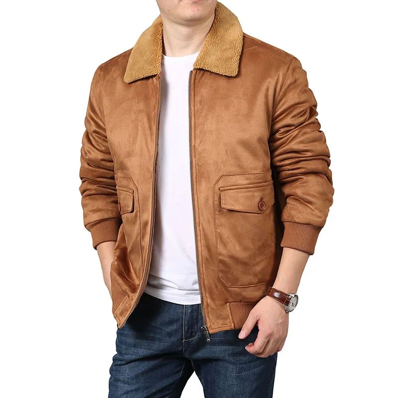 

Winter Suede Jacket Men New Fashion Solid Colour Multi-pocket Padded Thickened Leisure Outdoor Travel Lapel Top Men's Work Coat