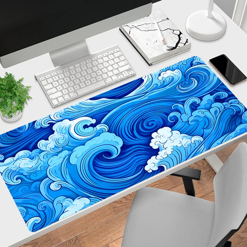 

Art XXL Large Mouse Pad 900x400 Blue Waves Computer Laptop Keyboard Mouse Mat Gamers Keyboards Deco Desk Mat Personalized Gifts