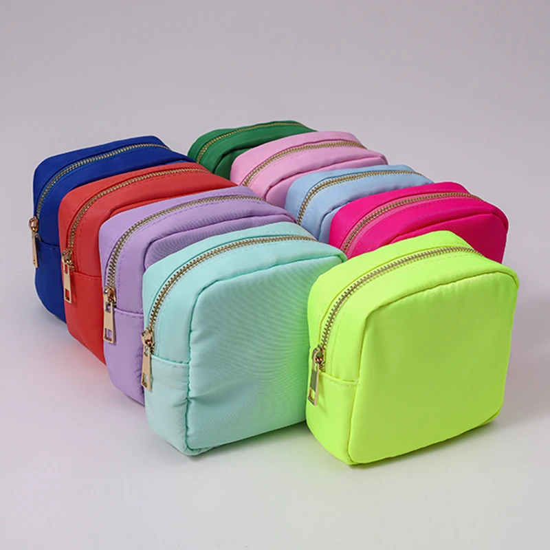 Preppy Nylon Cosmetic Bags Letter Patches Makeup Bag