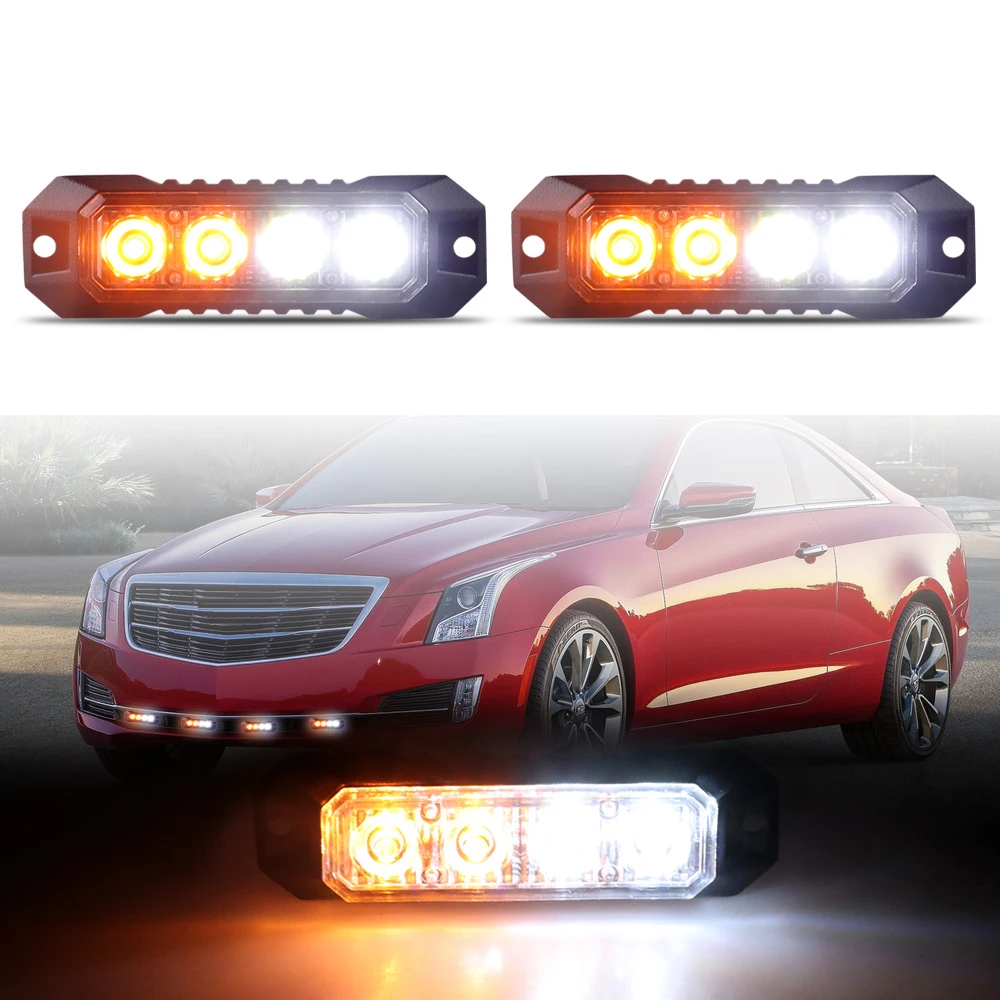 

2PCS 4LED Car Yellow and White Emergency Strobe Grille Light with Function Have Multiple Modes Designed for Cars,Trailers,Trucks
