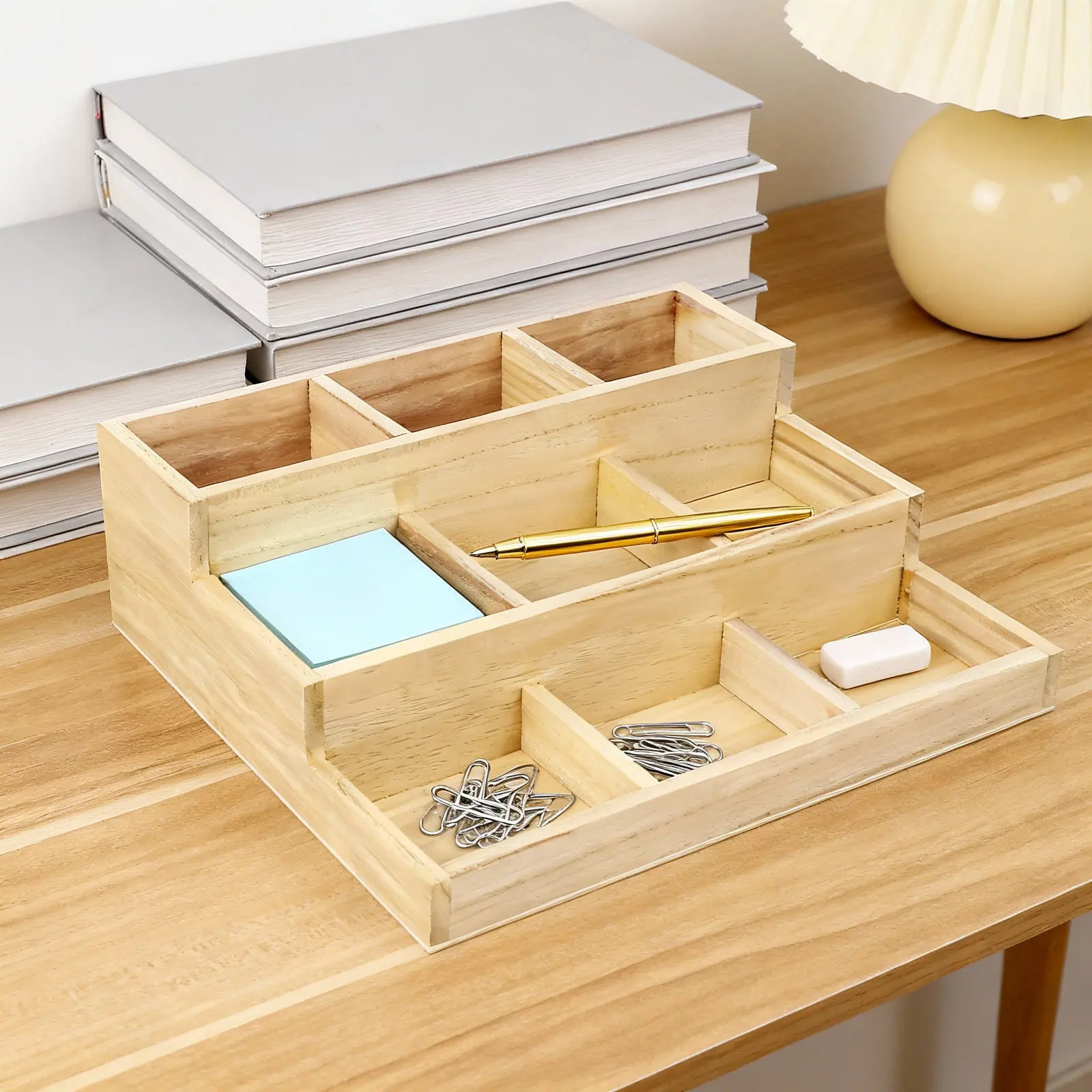 

Compact Wooden Jewelry Organizer Box Multi-Layer Storage Case for Earrings Rings Necklaces Vintage Style Display Holder Sturdy