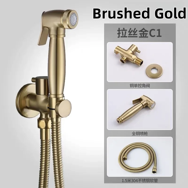 Wall Mounted Toilet Shower Bidet Spray Gun Faucet Set with Spring PVC SS Hose Chrome/Black/Grey Metal Brass for Bathroom