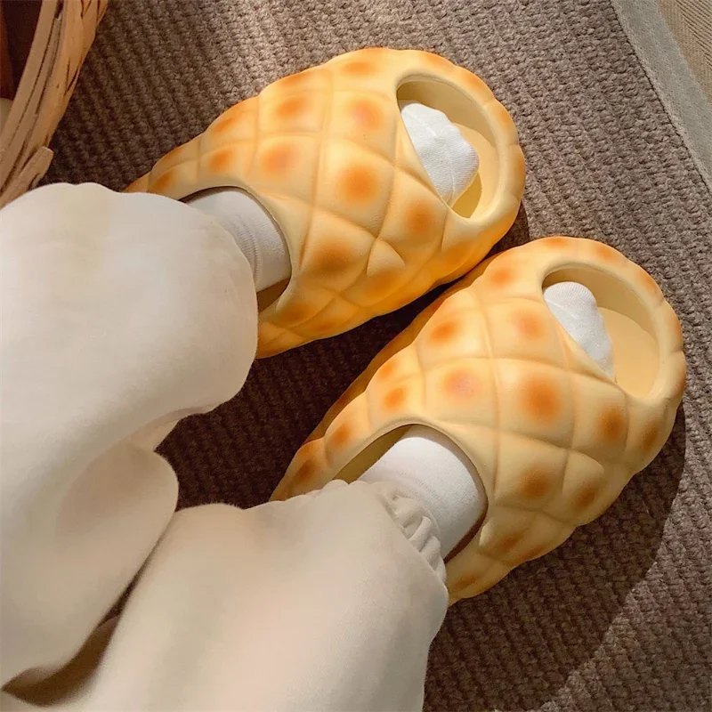 Bread slippers women Cartoon cute Kawaii Flip Flops summer sandals Non Slip Home House shoes Men Male Ladies Female new 2024